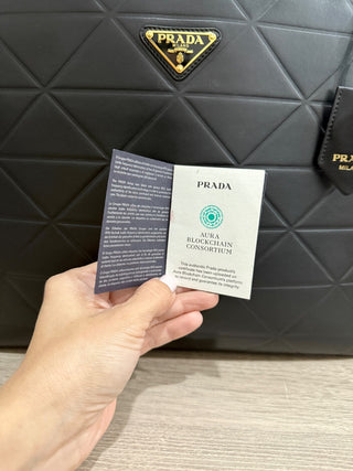 Prada leather Soft Calfskin Triangolo Symbole Embossed Medium Tote Black