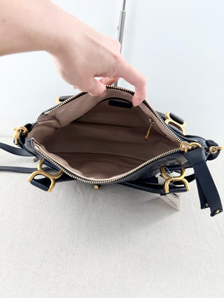 Chloe marcie medium double carry satchel bag in python textured leather