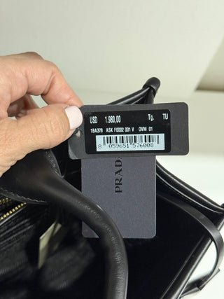 Prada leather Soft Calfskin Triangolo Symbole Embossed Medium Tote Black