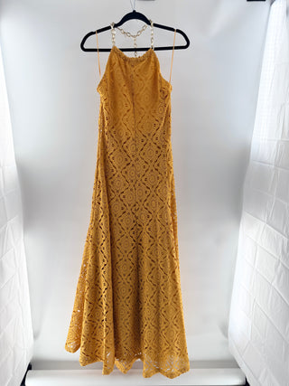 BCBG Max azria long crochet dress with chain detail, S