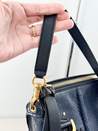 Chloe marcie medium double carry satchel bag in python textured leather
