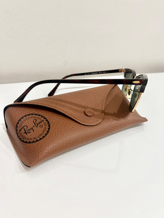 Ray Ban RB 3016 Clubmaster Classic Polished Tortoise On Gold Green Square Sunglasses
