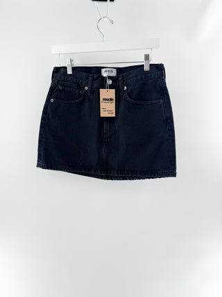 Agolde high-rise denim mini skirt featuring structured fit and zip front, 25