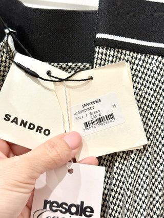 NWT Sandro Hockney Houndstooth Rhinestones Pleated Mini Skirt Silver 36 FR/4 US