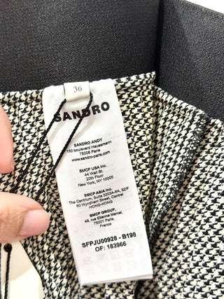 NWT Sandro Hockney Houndstooth Rhinestones Pleated Mini Skirt Silver 36 FR/4 US