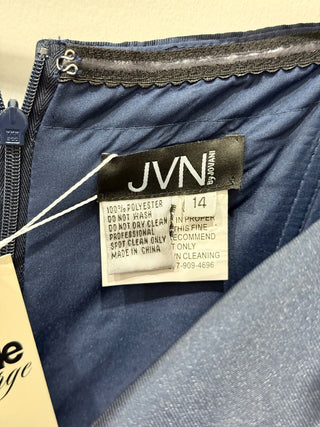 JVN by Jovani Off The Shoulder Tafetta Mermaid Long Dress Navy Blue Women's 14