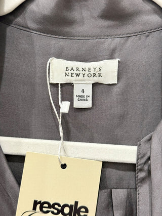 Barneys New York Silk Short Sleeve Button Front Blouse Top Gray Women's Size 4
