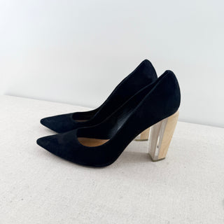 Tory Burch Suede Wood & Acrylic Block Heel Court Pumps Black Women's Size 9