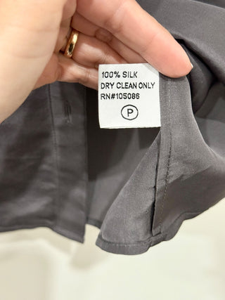 Barneys New York Silk Short Sleeve Button Front Blouse Top Gray Women's Size 4