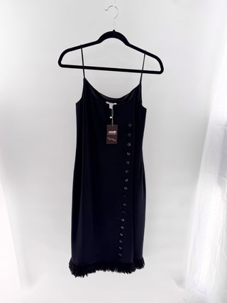 Moschino Sleeveless Midi Slip Dress with Buttons & Fringe Black Women's Size 8