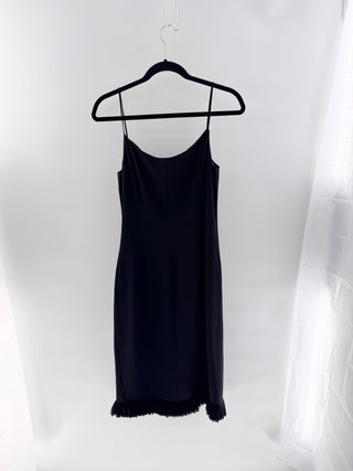 Moschino Sleeveless Midi Slip Dress with Buttons & Fringe Black Women's Size 8