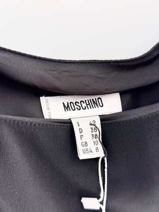 Moschino Sleeveless Midi Slip Dress with Buttons & Fringe Black Women's Size 8