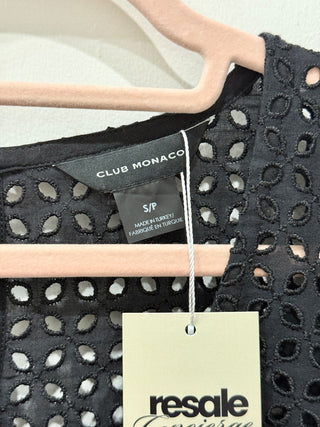 Club Monaco Eyelet Embroidered Puff Scoop Neck Blouse Black Women's Size Small