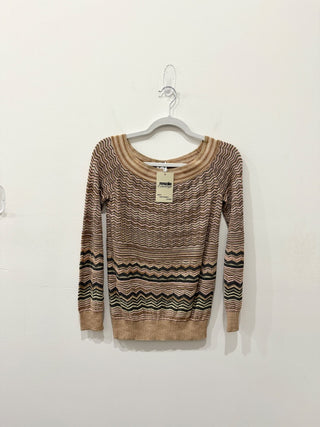 M Missoni Chevron Patterned Lurex Knit Pullover Sweater Beige Womens Size 40 / S