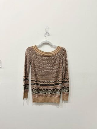M Missoni Chevron Patterned Lurex Knit Pullover Sweater Beige Womens Size 40 / S