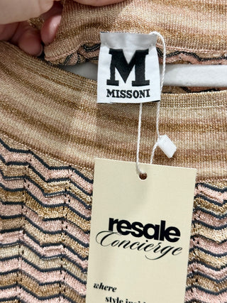 M Missoni Chevron Patterned Lurex Knit Pullover Sweater Beige Womens Size 40 / S