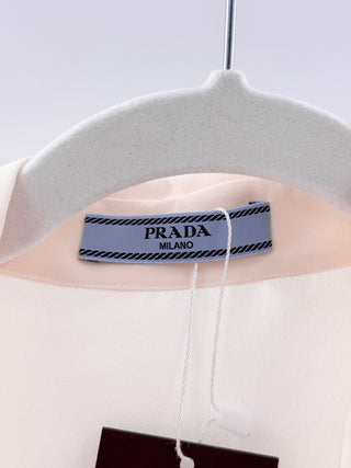 Prada 100% Silk Ruffle Trim Long Sleeve Button-Down Shirt Cream Women's Size 46