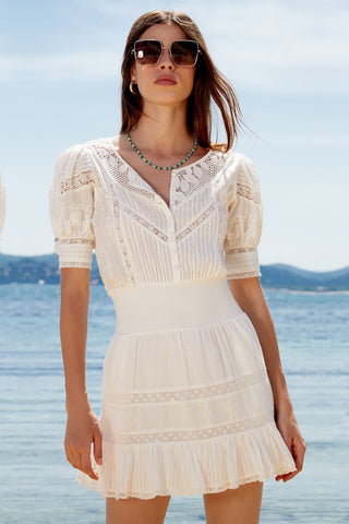 LoveShackFancy Jaislyn Embroidered Mini Dress True White Women's Size Medium