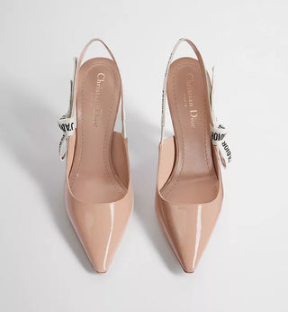 Dior J'Adior Patent Calfskin Leather Pointed Slingback Pumps Nude Women's EU 38