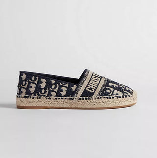 Dior Oblique Embroidered Granville 15mm Slip On Espadrilles Flat Deep Blue EU 41