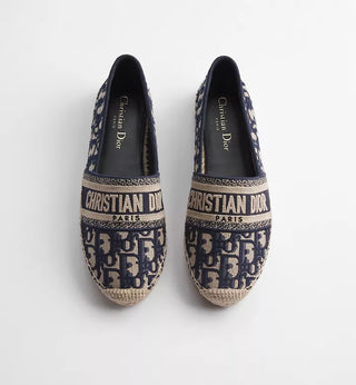 Dior Oblique Embroidered Granville 15mm Slip On Espadrilles Flat Deep Blue EU 41