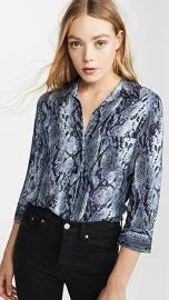 L'Agence Ryan Snake Print 3/4 Sleeve Blouse Top Blue Myst Women's Size Medium