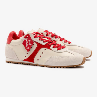 NWT Larroude Stella Amore Sneaker Ivory Leather and Scarlet Suede Women's Size 9