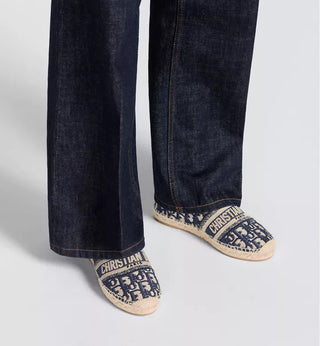 Dior Oblique Embroidered Granville 15mm Slip On Espadrilles Flat Deep Blue EU 41