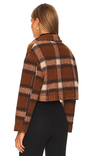 Lovers + Friends Roxy Cropped Shacket Jacket Brown Plaid Women's Size Medium