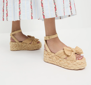 Loeffler Randall Gaby Pleated Bow Braided Espadrilles Sandals Natural Size 11