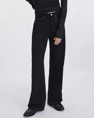 Rag & Bone Logan Featherweight Mid-Rise Wide-Leg Jean Black Women's Size 24