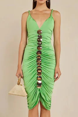 Cult Gaia Jalina Sleeveless V-Nek Bodycon Midi Dress Meadow Green Women's Small