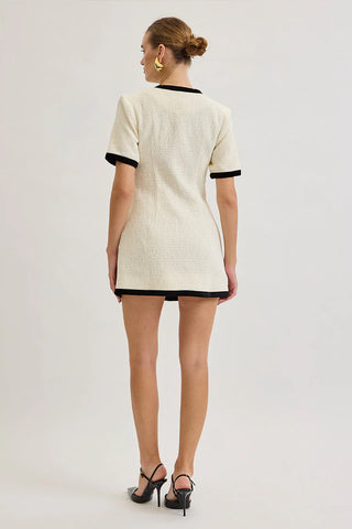 NWT Maude Club Textured Button-Down Mini Dress with Velvet Trim Cream Black S