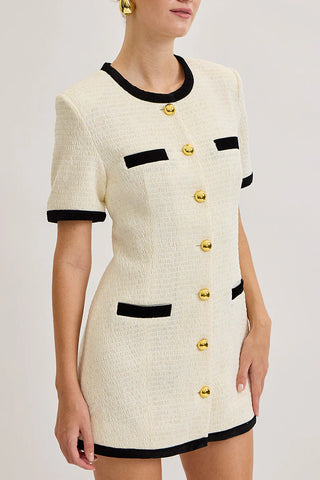 NWT Maude Club Textured Button-Down Mini Dress with Velvet Trim Cream Black S