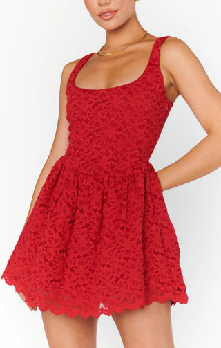 NWT Show Me Your Mumu Ricci Skort Lace Fit & Flare Mini Dress Radiant Red Small