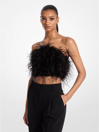 NWT Michael Kors Feather Embellished Crepe Strapless Tube Top Black Women's XS