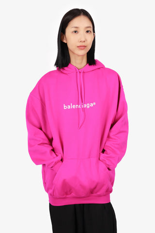 Balenciaga Copyright Logo Oversized Pullover Hoodie Fuchsia Pink Unisex Medium