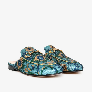 Gucci Jacquard Princetone Horsebit Slip On Flat Mules Blue Women's Size EU 38