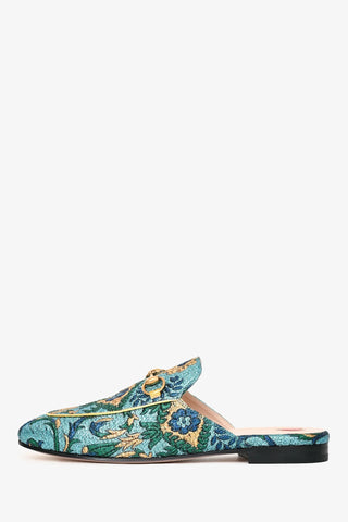Gucci Jacquard Princetone Horsebit Slip On Flat Mules Blue Women's Size EU 38