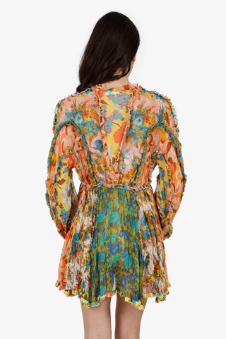 NWT Zimmermann Estelle Billow V-Neck Chiffon Mini Dress Spliced Floral Womens 4