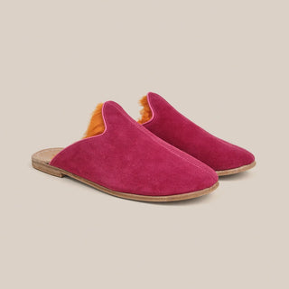 NWOT Sabah Santa Fe Shearling Baba Slip On Flat Mules Pink Suede Women's Size 38