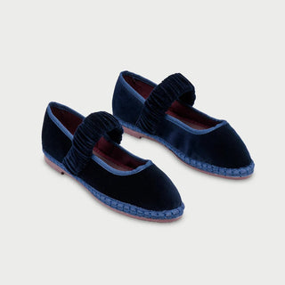 Flabelus Mafalda Molly Velvet Slip On Mary Jane Flat Dark Blue Women's EU 42