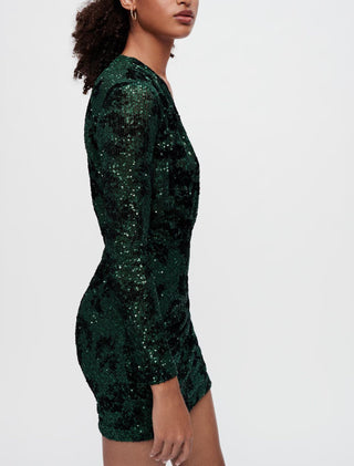 NWT Maje Sequin-Embroidered Long Sleeve Bodycon Mini Dress Green 34 FR / US 2