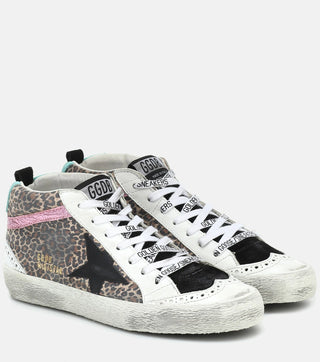 Golden Goose Star Leopard Print Mid Skate Shoes Beige Brown/Black/Ice/Aqua 40