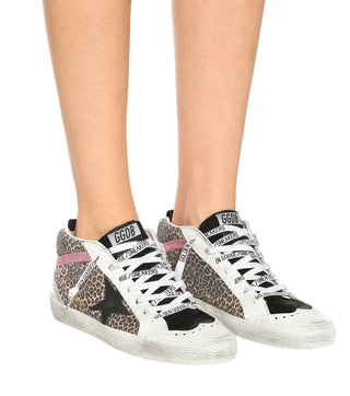 Golden Goose Star Leopard Print Mid Skate Shoes Beige Brown/Black/Ice/Aqua 40