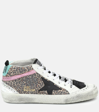 Golden Goose Star Leopard Print Mid Skate Shoes Beige Brown/Black/Ice/Aqua 40