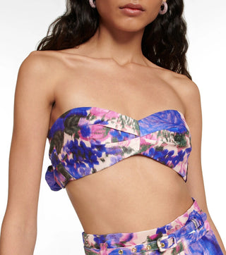 Zimmermann High Tide Silk Halterneck Crop Top Purple Ikat Floral Women's Size 1