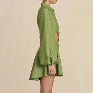 Cult Gaia Bey Long Sleeve Waist Cutout Mini Shirtdress Olive Green Womens Small