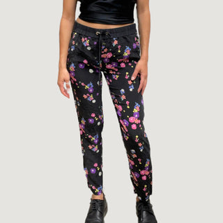 Juicy Couture Floral Print Mid Rise Slim Silk Jogger Pants Black Multi Womens XS
