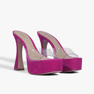 Schutz Haila Suede Slip On Platform Mule Sandals Vibrant fuchsia Pink Womens 7.5